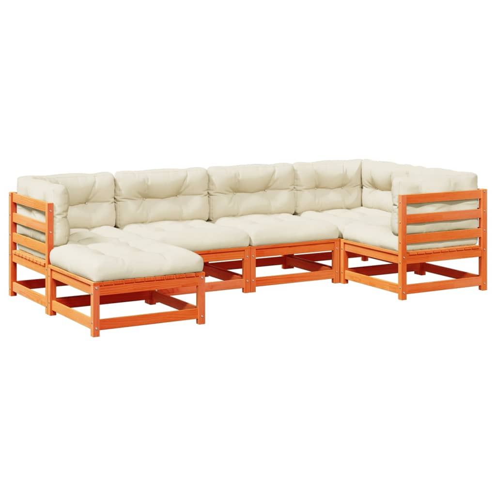 Salon de jardin 6 pcs avec coussins cire marron bois pin massif - XIOS