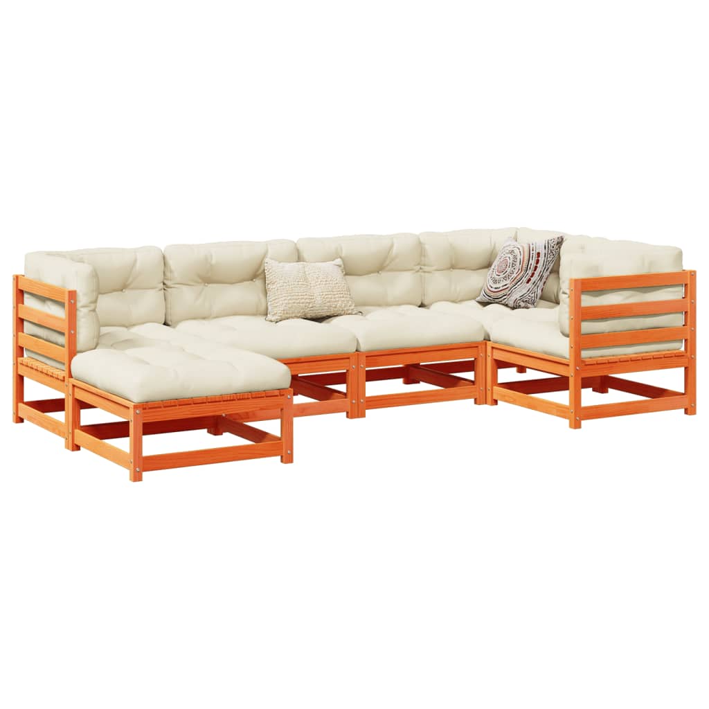 Salon de jardin 6 pcs avec coussins cire marron bois pin massif - XIOS
