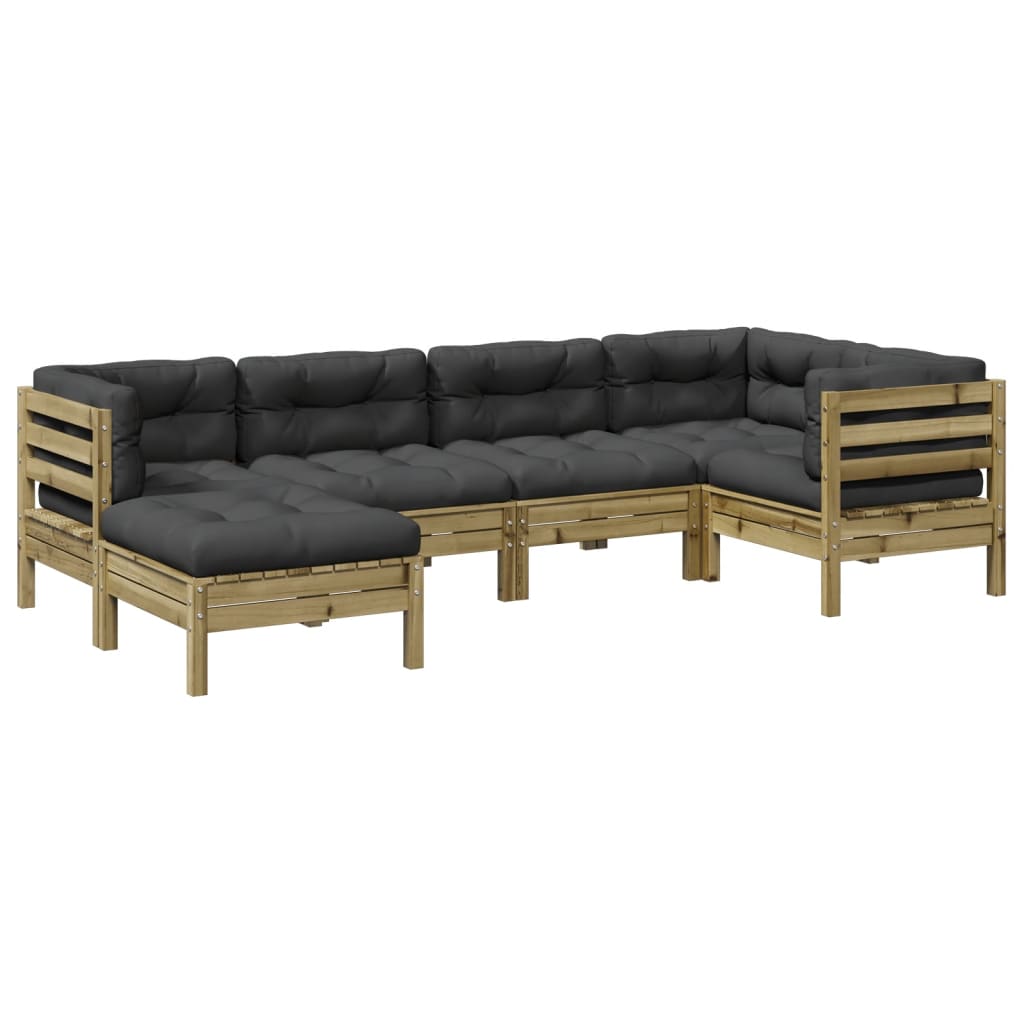 Salon de jardin 6 pcs avec coussins bois de pin imprégné - XIOS