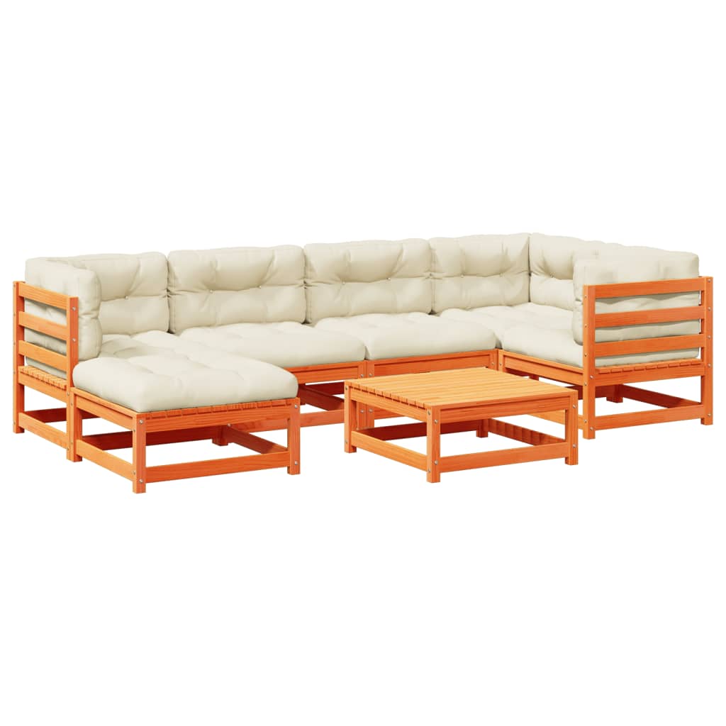 Salon de jardin 7 pcs avec coussins cire marron bois pin massif - XIOS