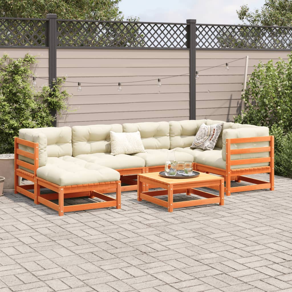 Salon de jardin 7 pcs avec coussins cire marron bois pin massif - XIOS
