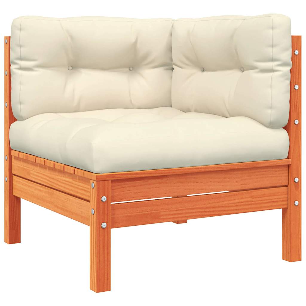 Salon de jardin 7 pcs avec coussins cire marron bois pin massif - XIOS