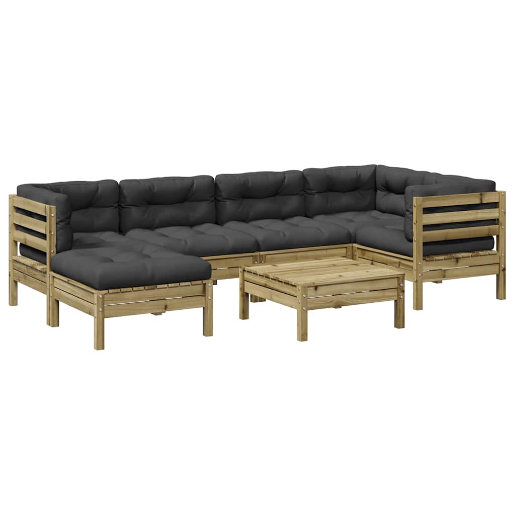 Salon de jardin 7 pcs avec coussins bois de pin imprégné - XIOS