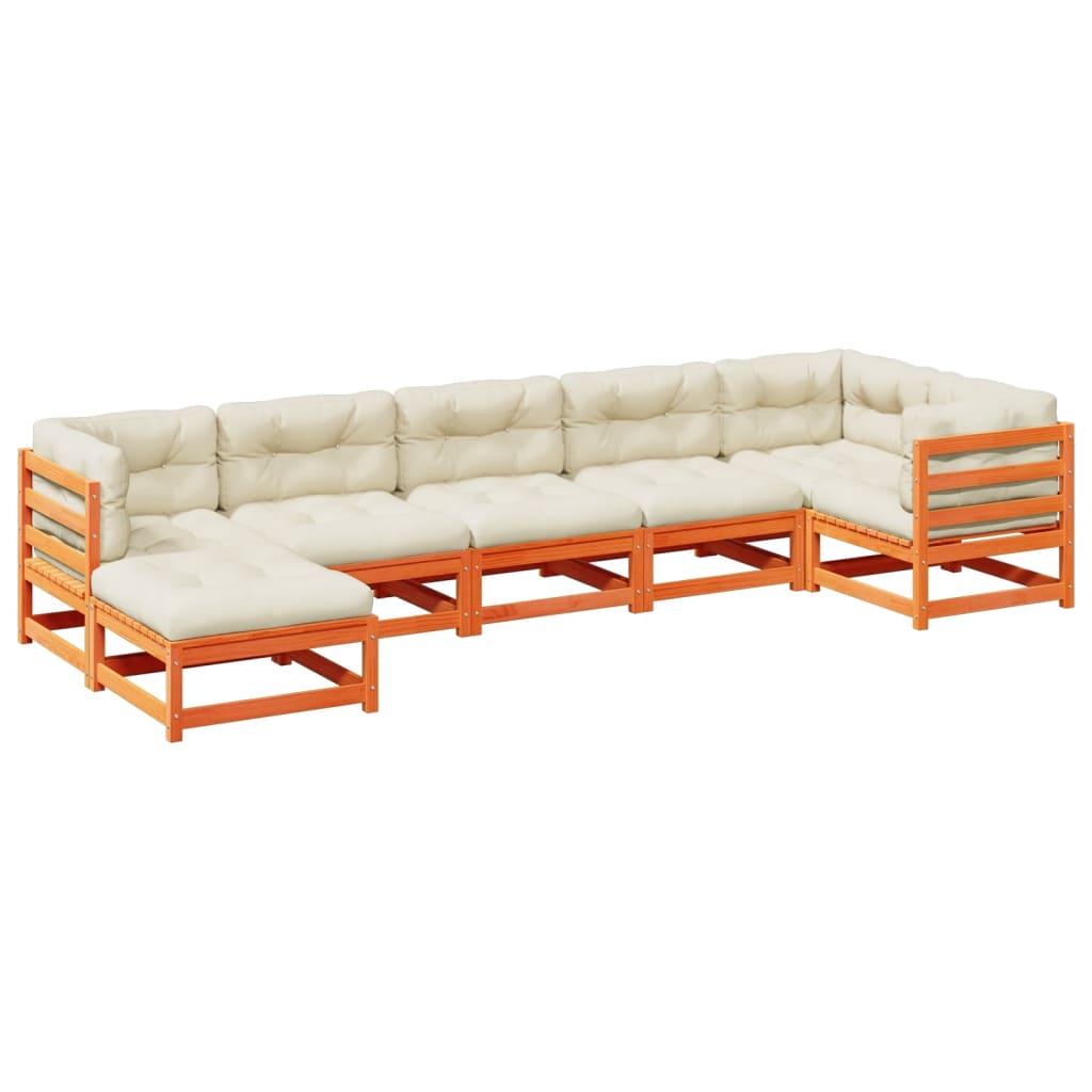 Salon de jardin 7 pcs avec coussins cire marron bois pin massif - XIOS