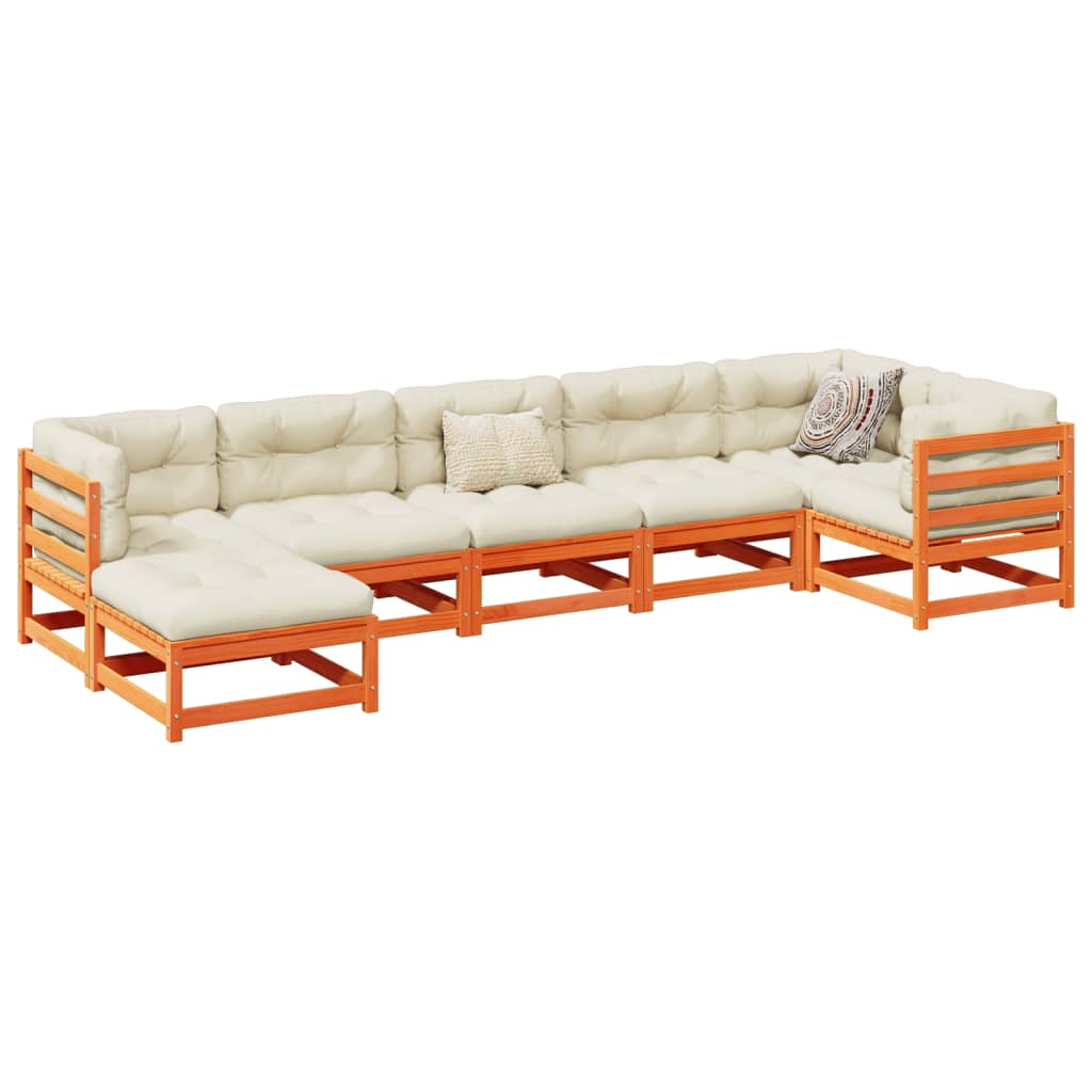 Salon de jardin 7 pcs avec coussins cire marron bois pin massif - XIOS