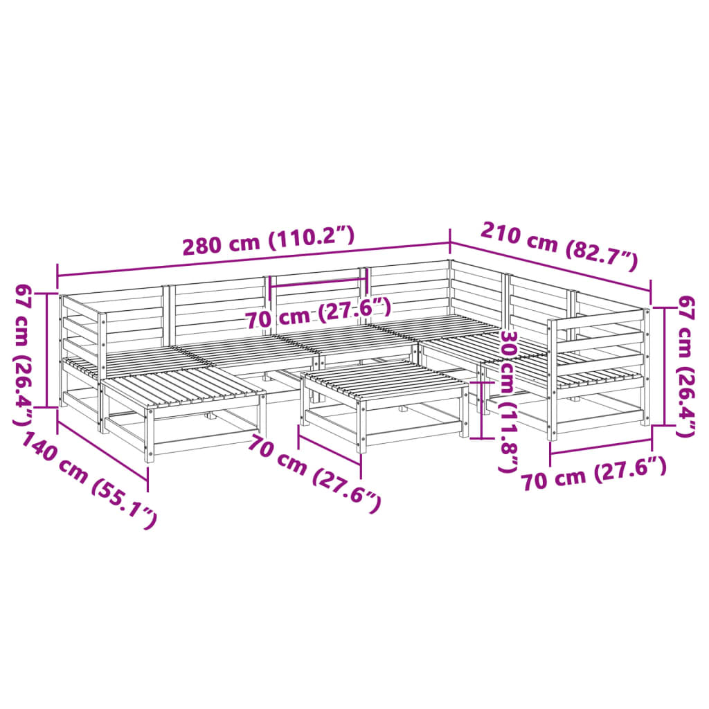 Salon de jardin 8 pcs bois de pin massif - XIOS