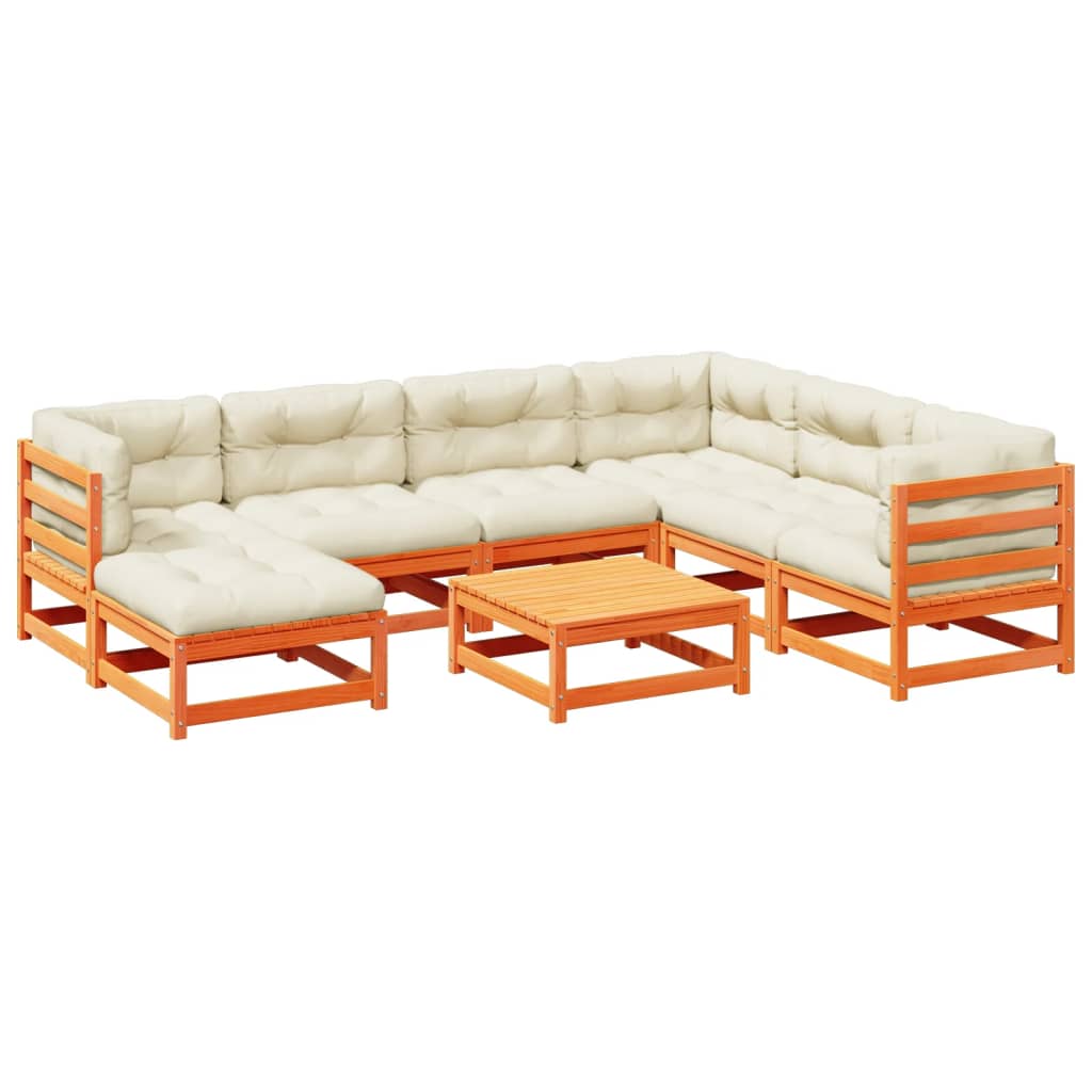 Salon de jardin 8 pcs avec coussins marron cire bois pin massif - XIOS