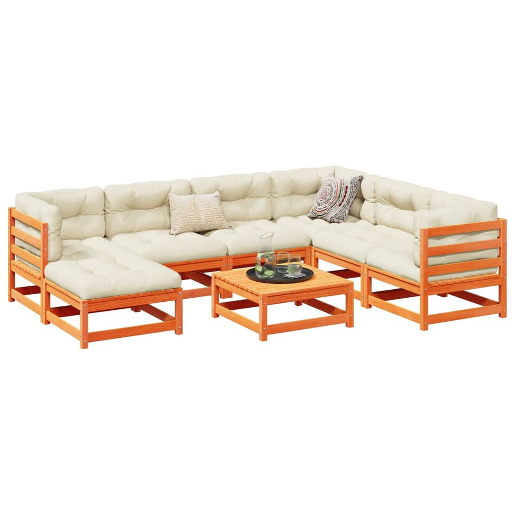 Salon de jardin 8 pcs avec coussins marron cire bois pin massif - XIOS