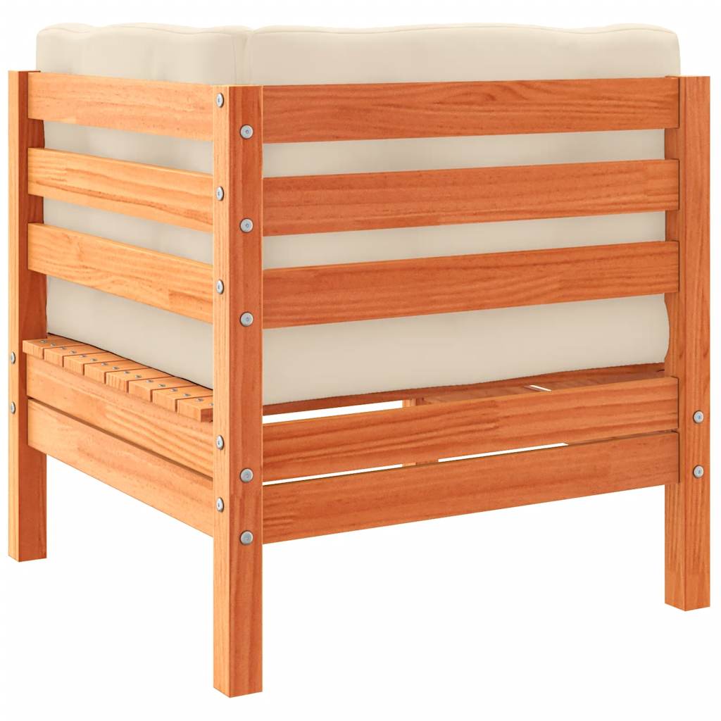 Salon de jardin 8 pcs avec coussins marron cire bois pin massif - XIOS