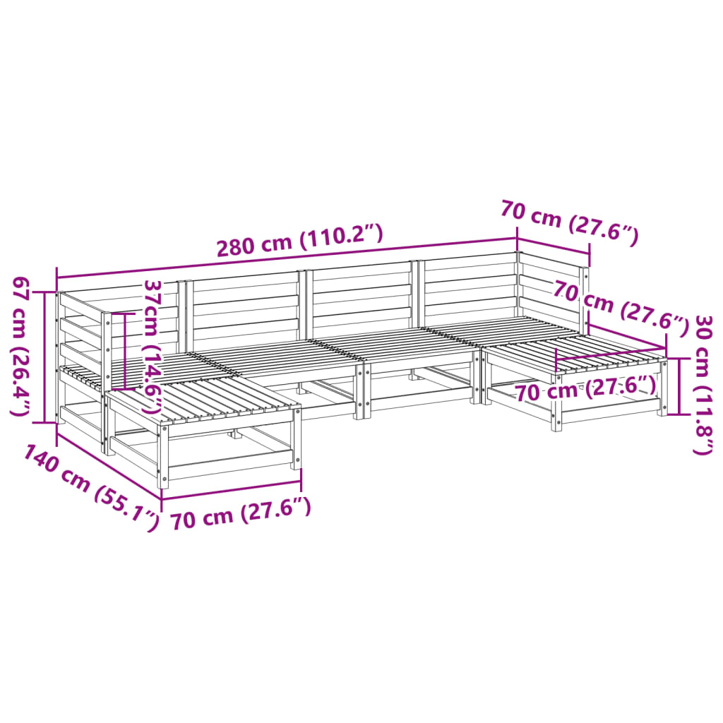 Salon de jardin 6 pcs bois de pin imprégné - XIOS