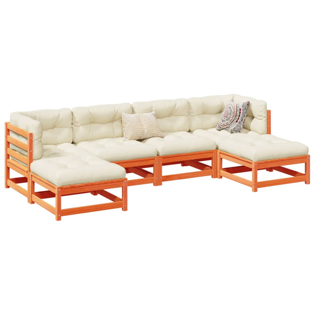 Salon de jardin 6 pcs avec coussins cire marron bois pin massif - XIOS
