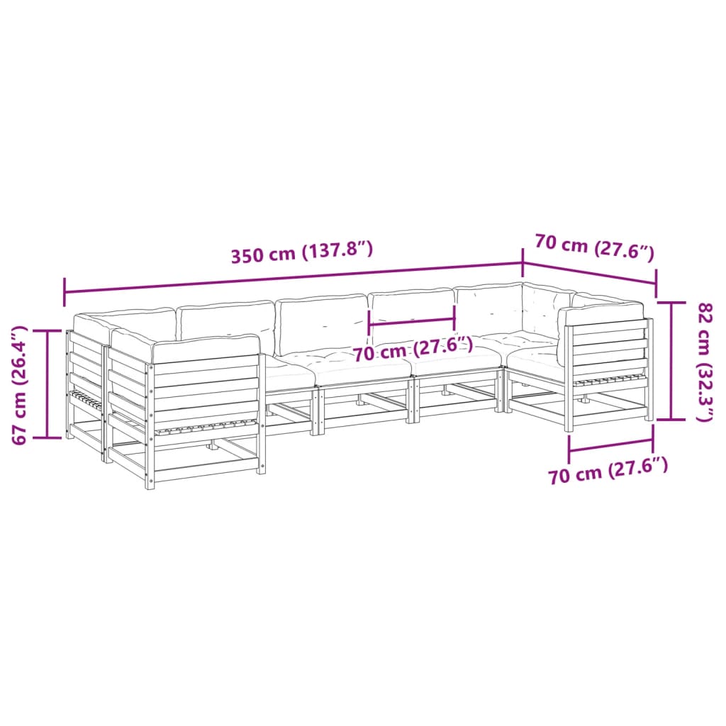 Salon de jardin 7 pcs avec coussins cire marron bois pin massif - XIOS