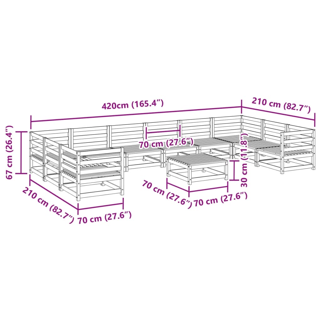Salon de jardin 11 pcs bois massif sapin de douglas - XIOS
