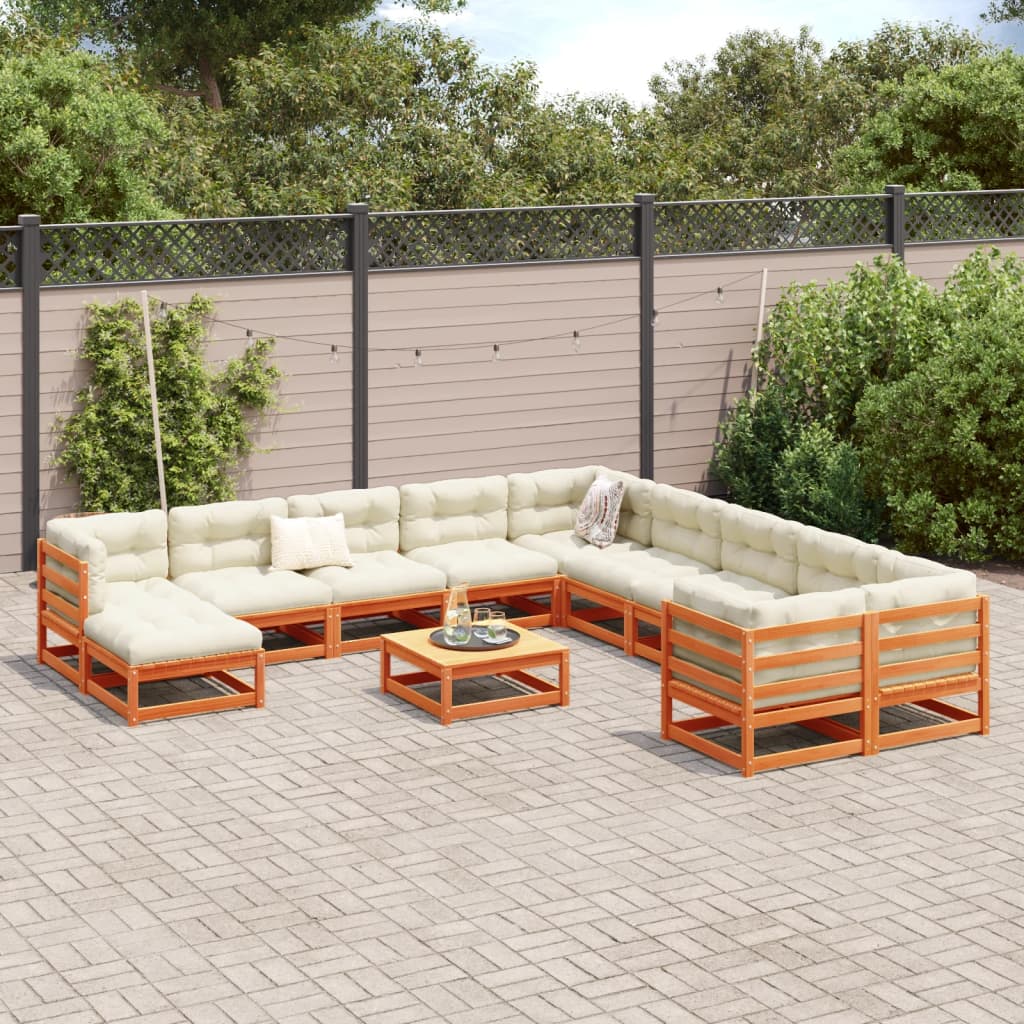 Salon de jardin 12 pcs cire marron bois de pin massif - XIOS