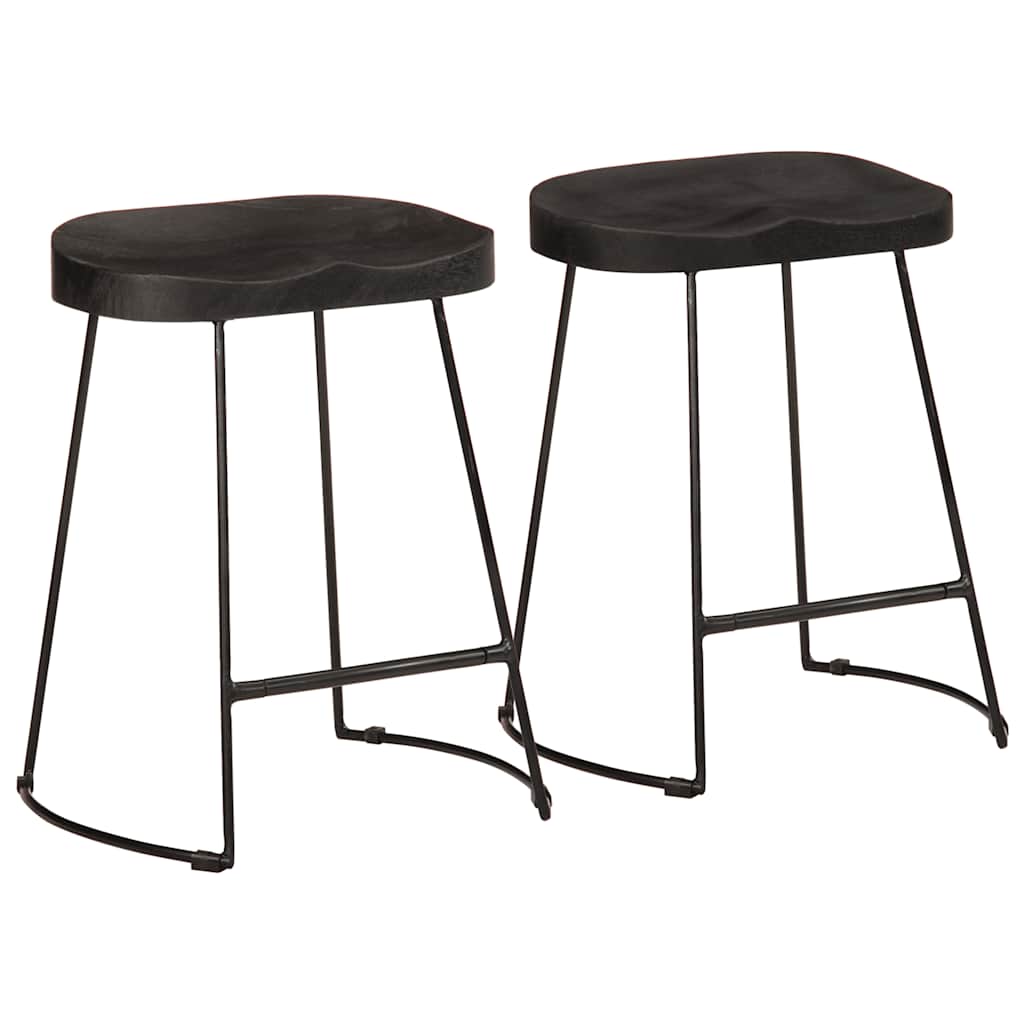 Tabourets de bar lot de 2 noir 46x38x52 cm bois manguier massif - XIOS