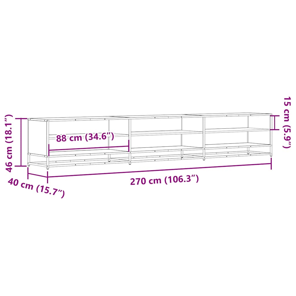 Meuble TV chêne fumé 270x40x46 cm bois d'ingénierie - XIOS
