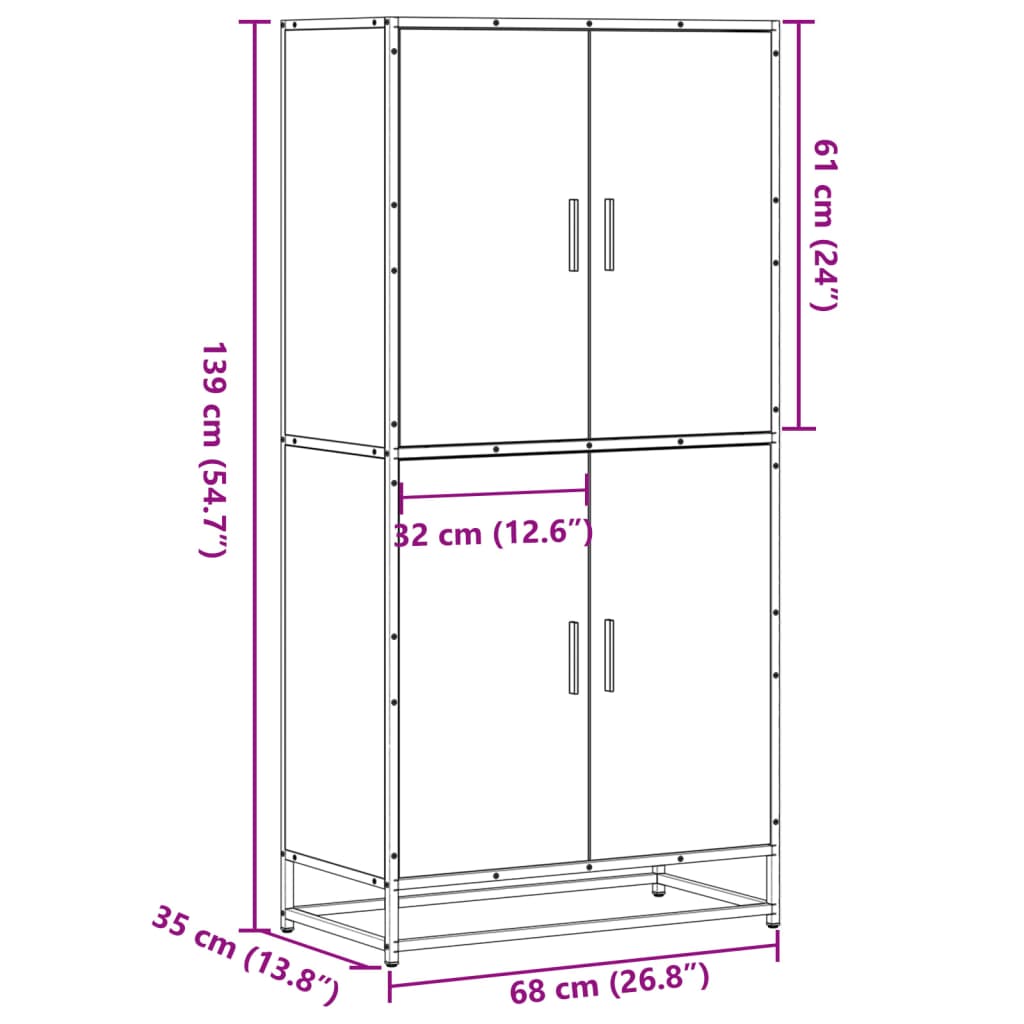 Buffet haut chêne fumé 68x35x139 cm bois d'ingénierie - XIOS