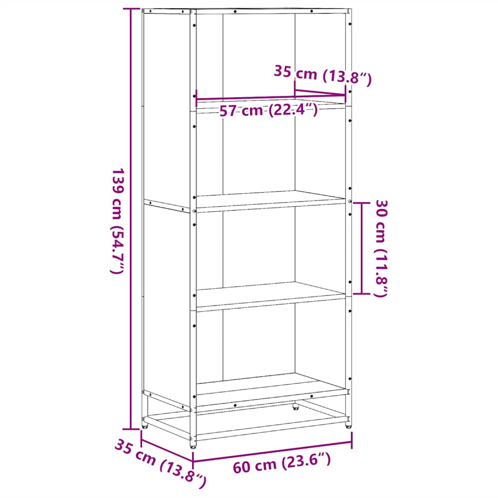 Bibliothèque sonoma gris 60x35x139 cm bois d'ingénierie - XIOS