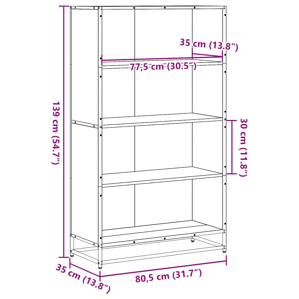 Bibliothèque sonoma gris 80,5x35x139 cm bois d'ingénierie - XIOS