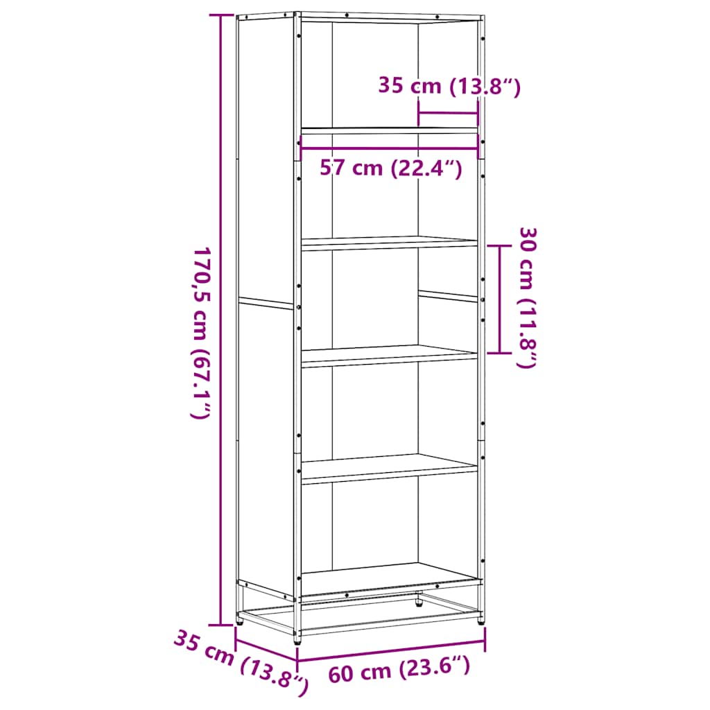 Bibliothèque chêne marron 60x35x170,5 cm bois d'ingénierie - XIOS