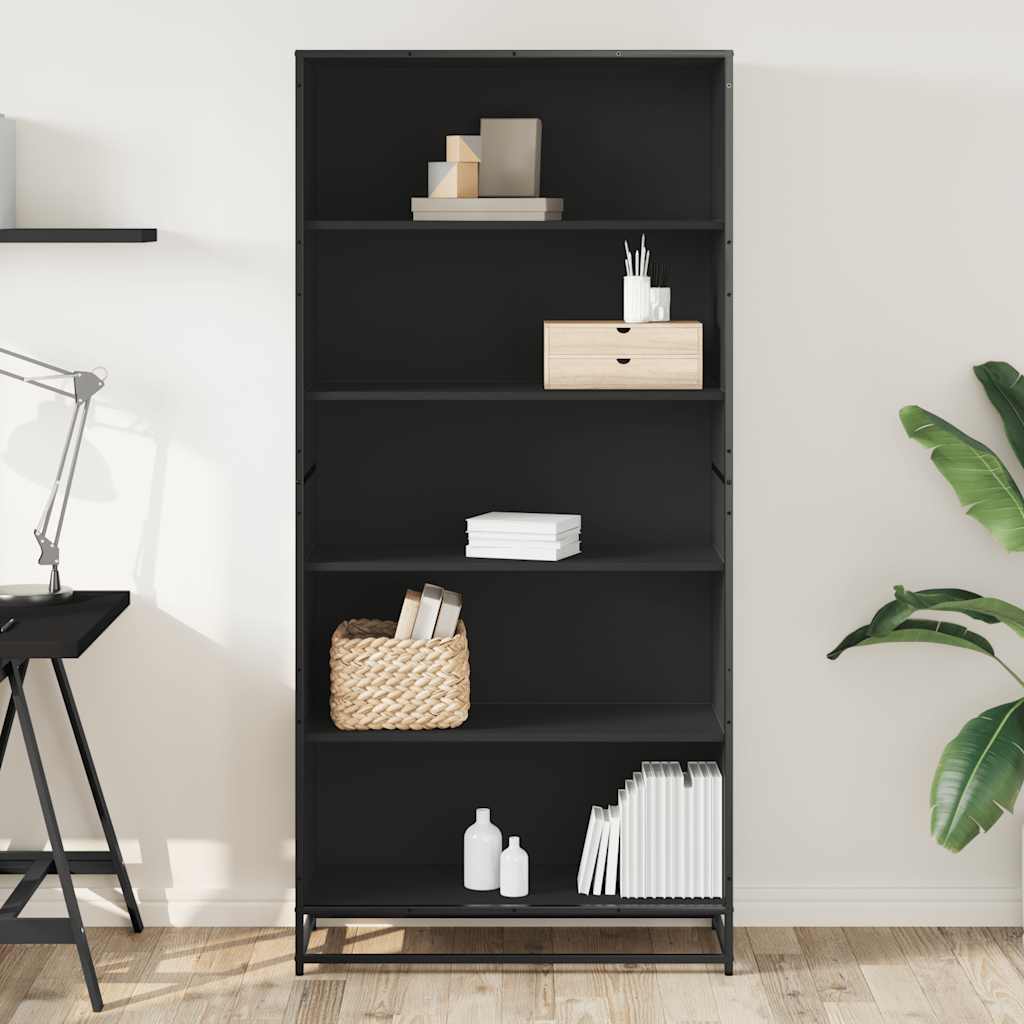 Bibliothèque noir 80,5x35x170,5 cm bois d'ingénierie - XIOS