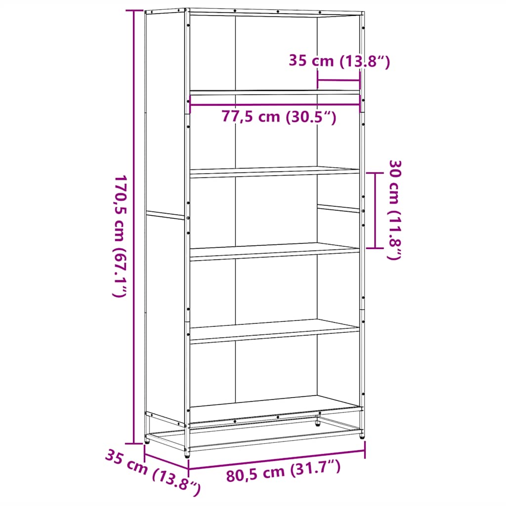 Bibliothèque chêne sonoma 80,5x35x170,5 cm bois d'ingénierie - XIOS