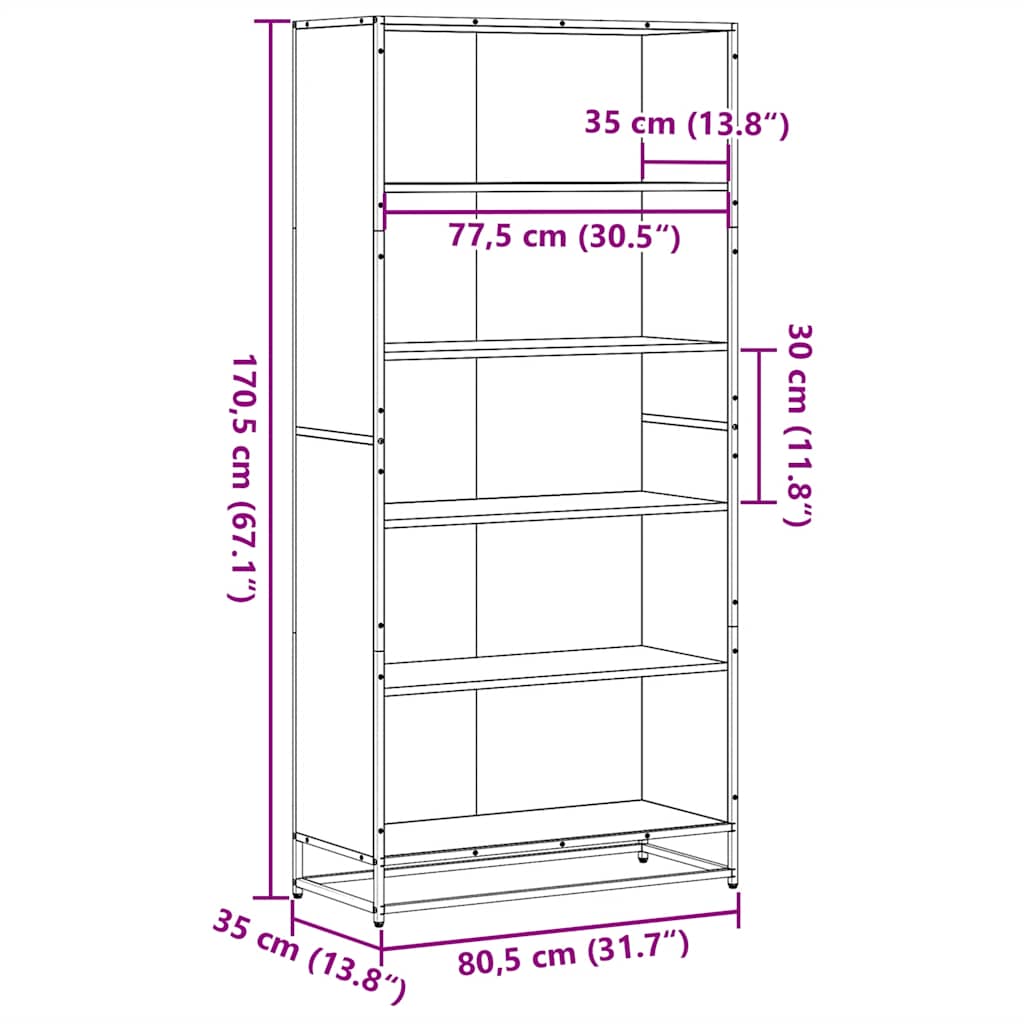 Bibliothèque chêne fumé 80,5x35x170,5 cm bois d'ingénierie - XIOS
