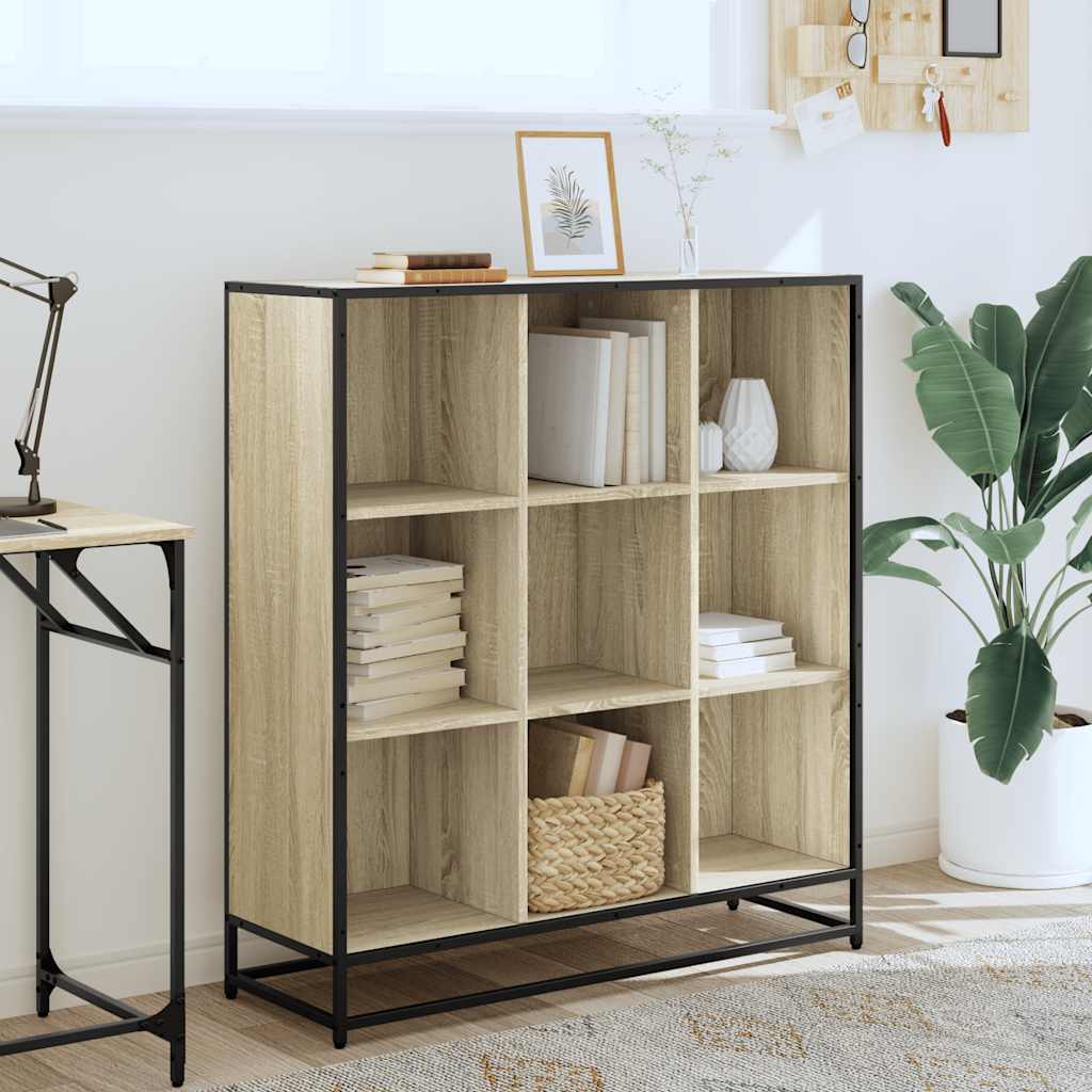Bibliothèque chêne sonoma 97,5x33x107,5cm bois ingénierie métal - XIOS