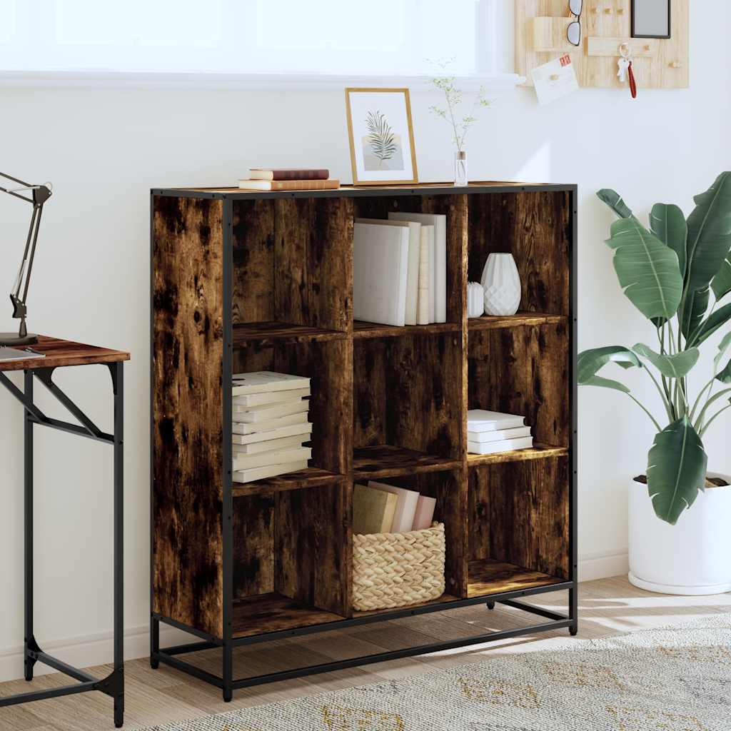 Bibliothèque chêne fumé 97,5x33x107,5cm bois d'ingénierie métal - XIOS