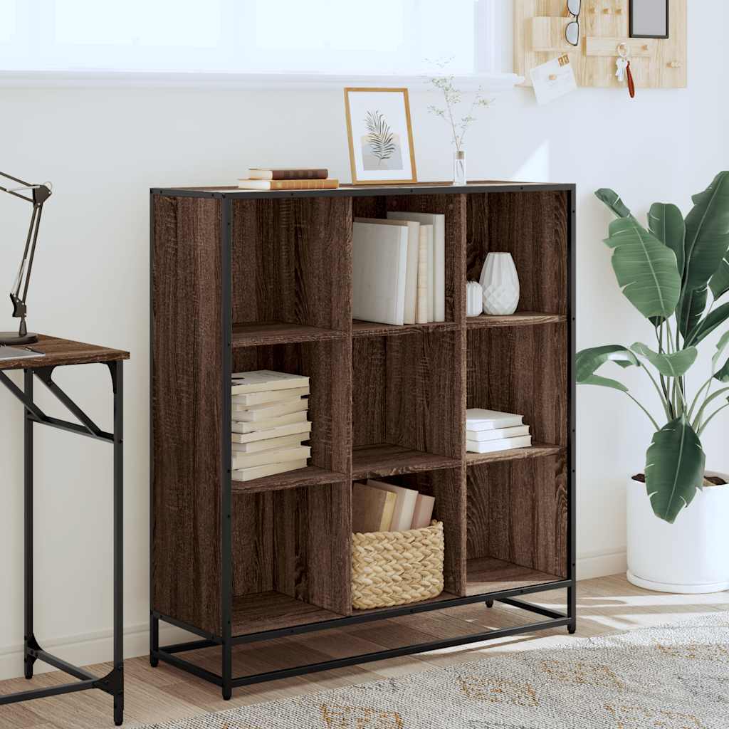 Bibliothèque chêne marron 97,5x33x107,5cm bois ingénierie métal - XIOS