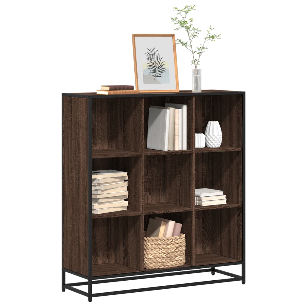Bibliothèque chêne marron 97,5x33x107,5cm bois ingénierie métal - XIOS