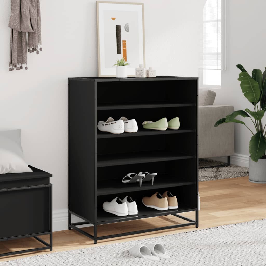 Meuble à chaussures noir 75x38x97,5 cm bois d'ingénierie métal - XIOS