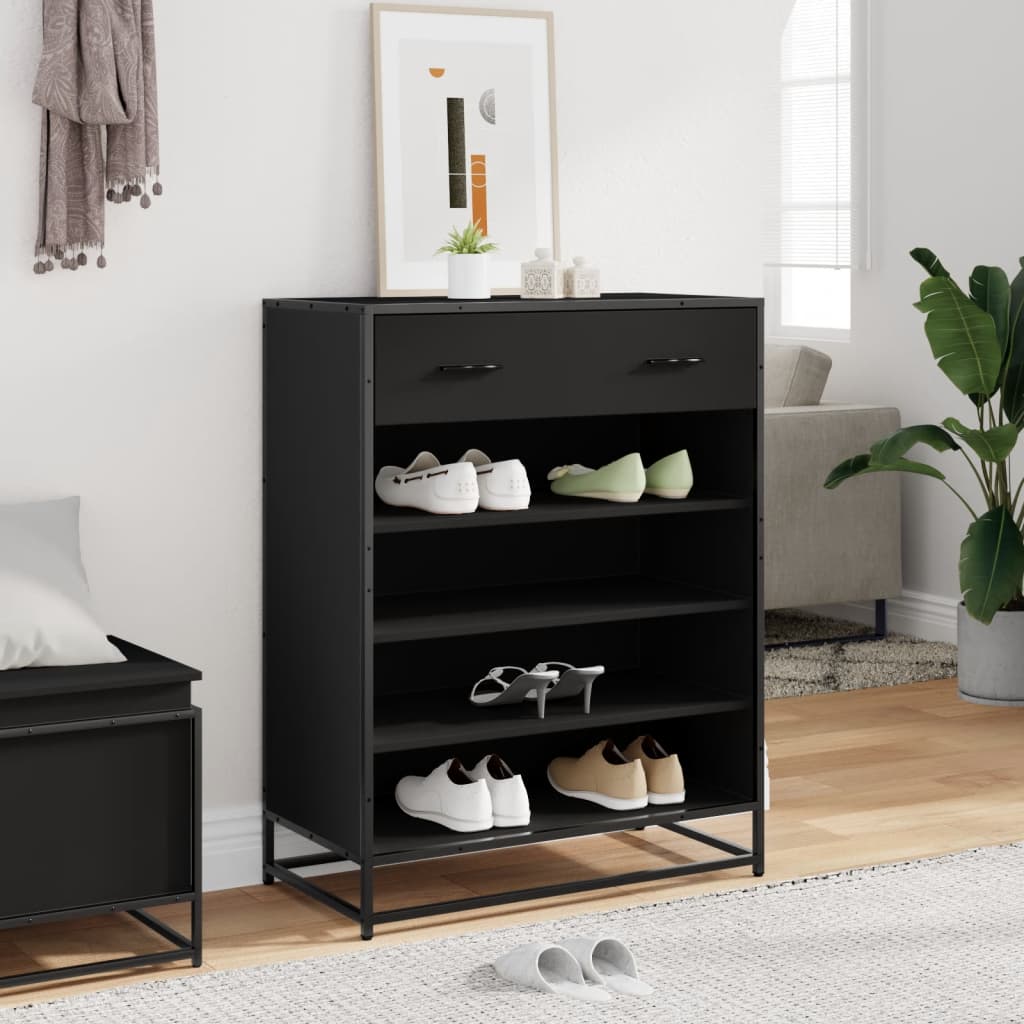 Meuble à chaussures noir 75x38x97,5 cm bois d'ingénierie métal - XIOS