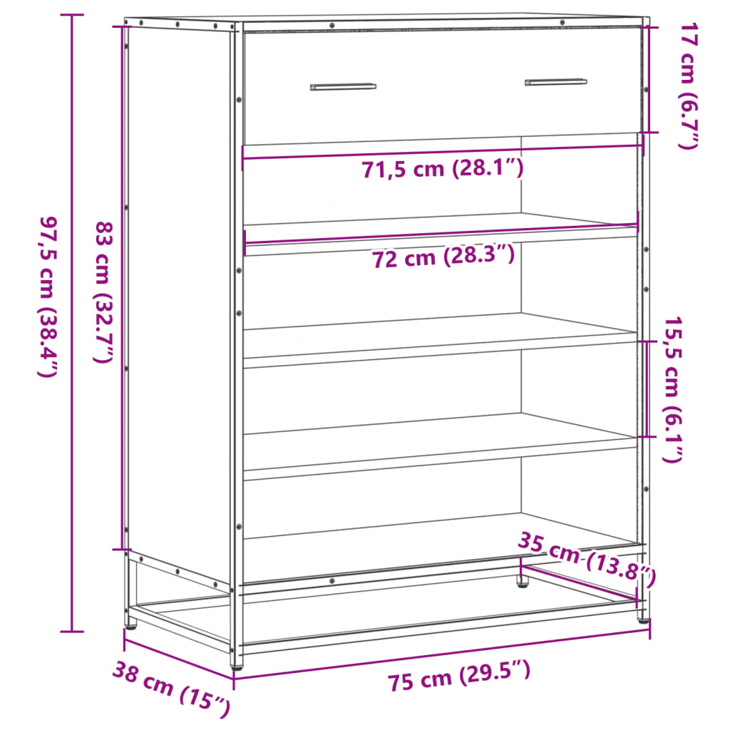 Armoire à chaussures chêne sonoma bois d'ingénierie et métal - XIOS