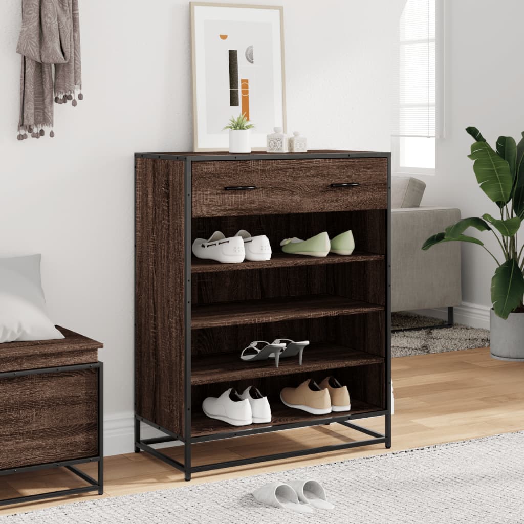 Meuble à chaussures chêne marron bois d'ingénierie et métal - XIOS