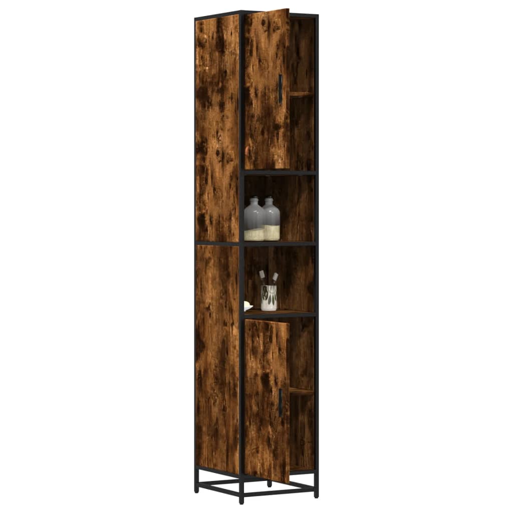 Armoire de salle de bain chêne fumé bois d'ingénierie et métal
