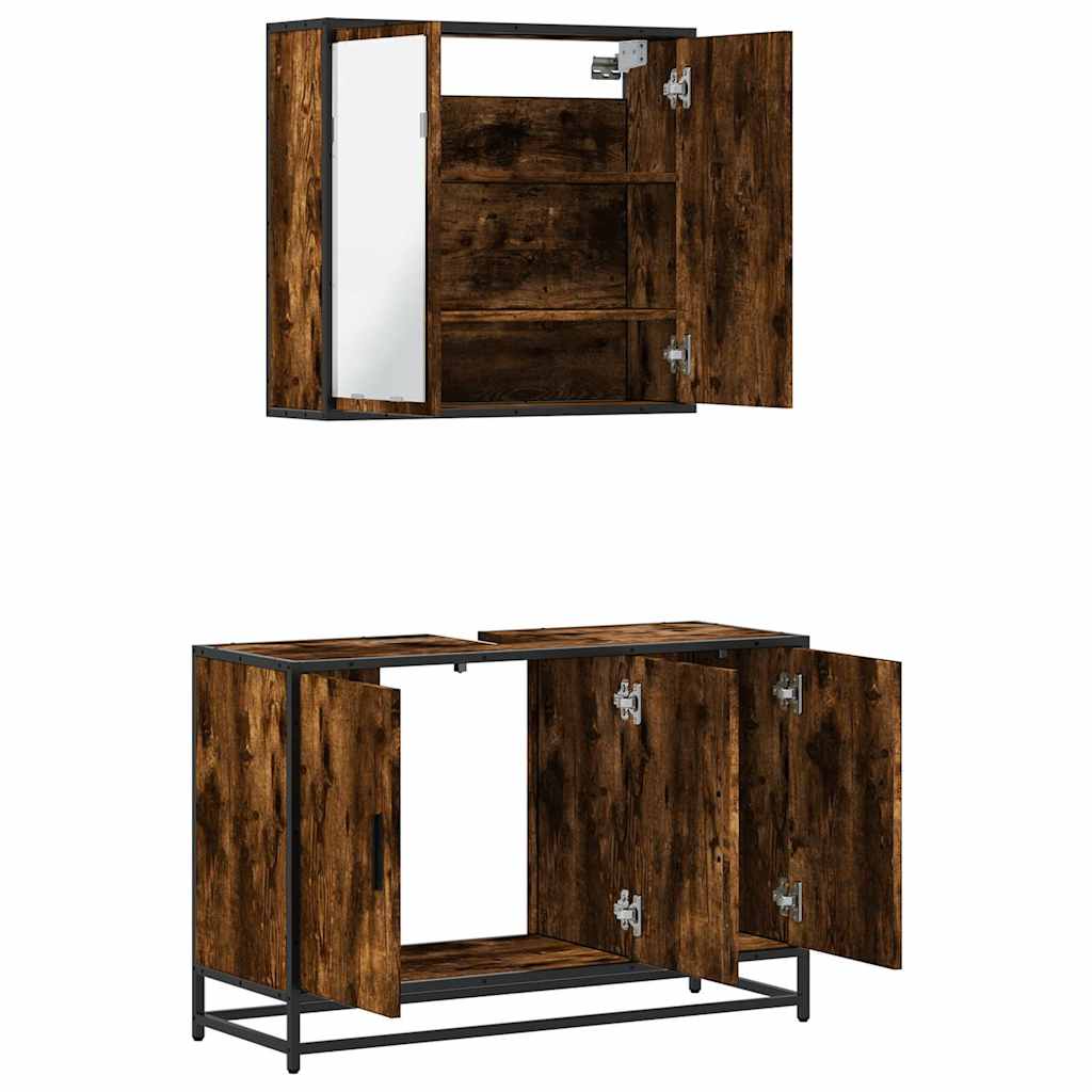 Ensemble de meubles de salle de bain 2 pcs Chêne fumé