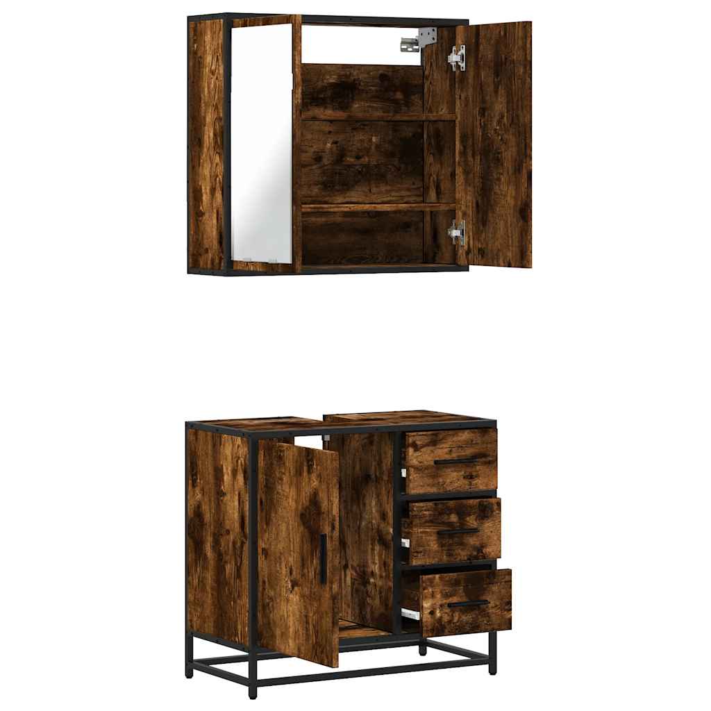 Ensemble de meubles de salle de bain 2 pcs Chêne fumé