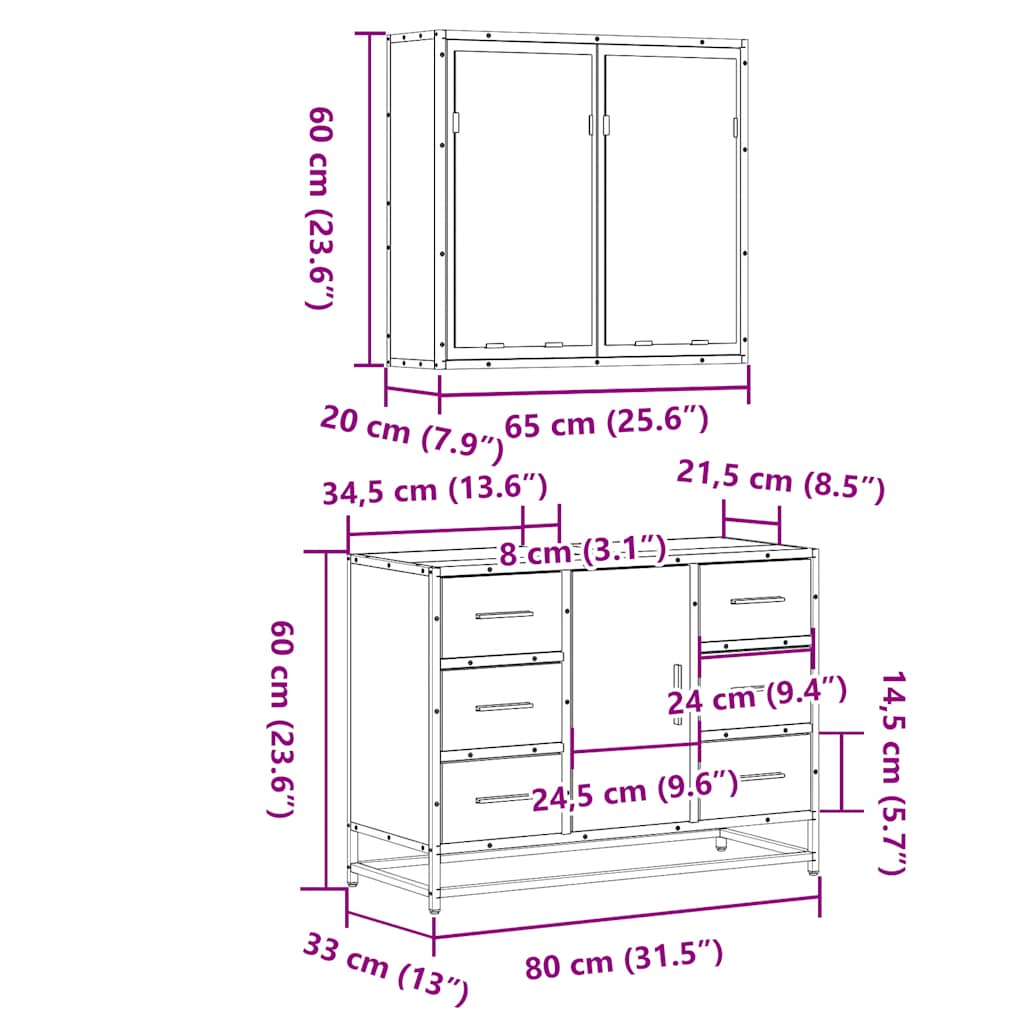 Ensemble de meubles de salle de bain 2 pcs chêne sonoma