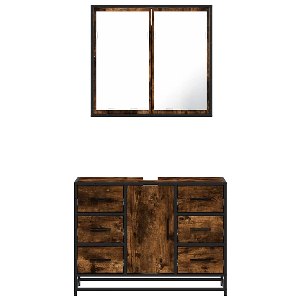 Ensemble de meubles de salle de bain 2 pcs Chêne fumé