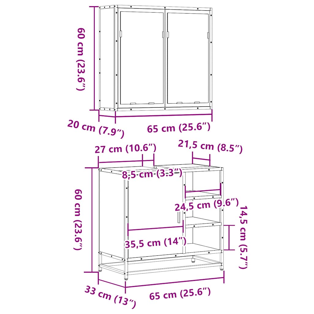 Ensemble de meubles de salle de bain 2 pcs Sonoma gris