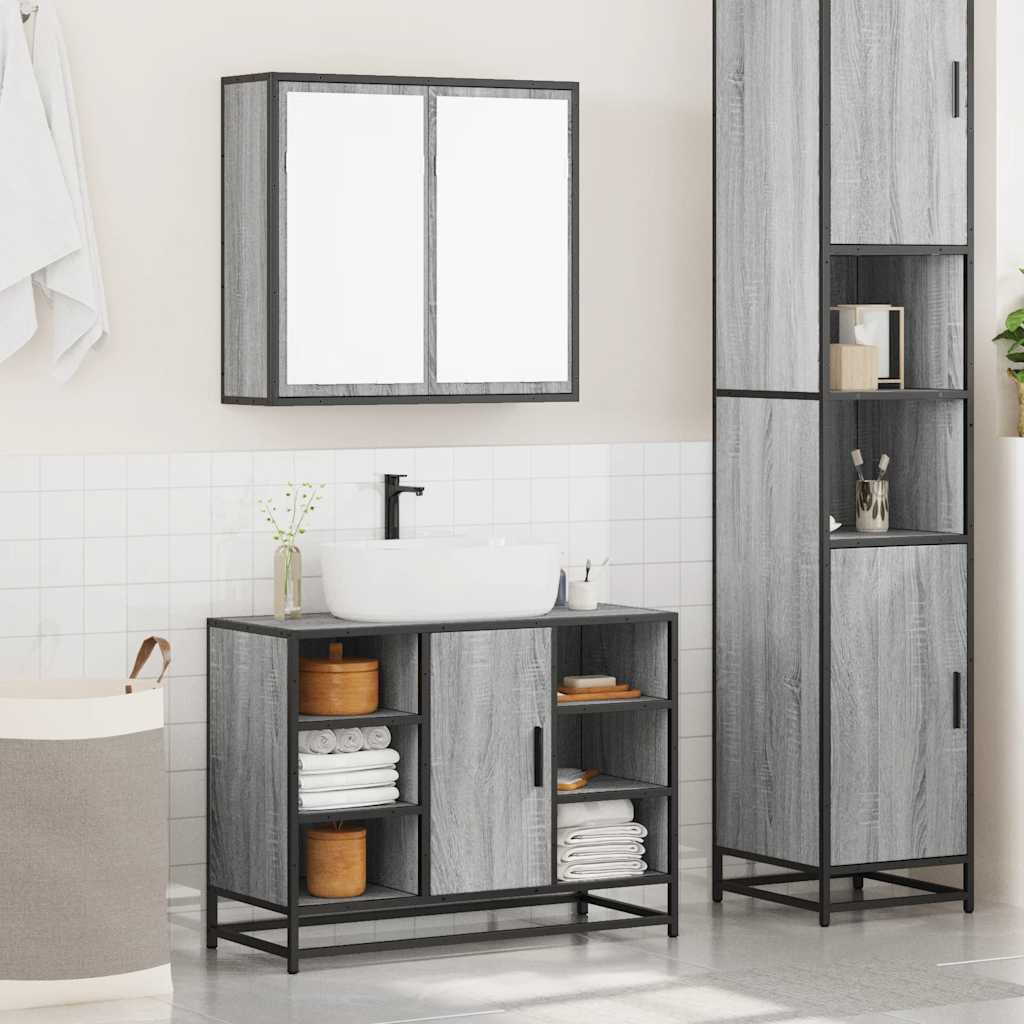 Ensemble de meubles de salle de bain 2 pcs Sonoma gris