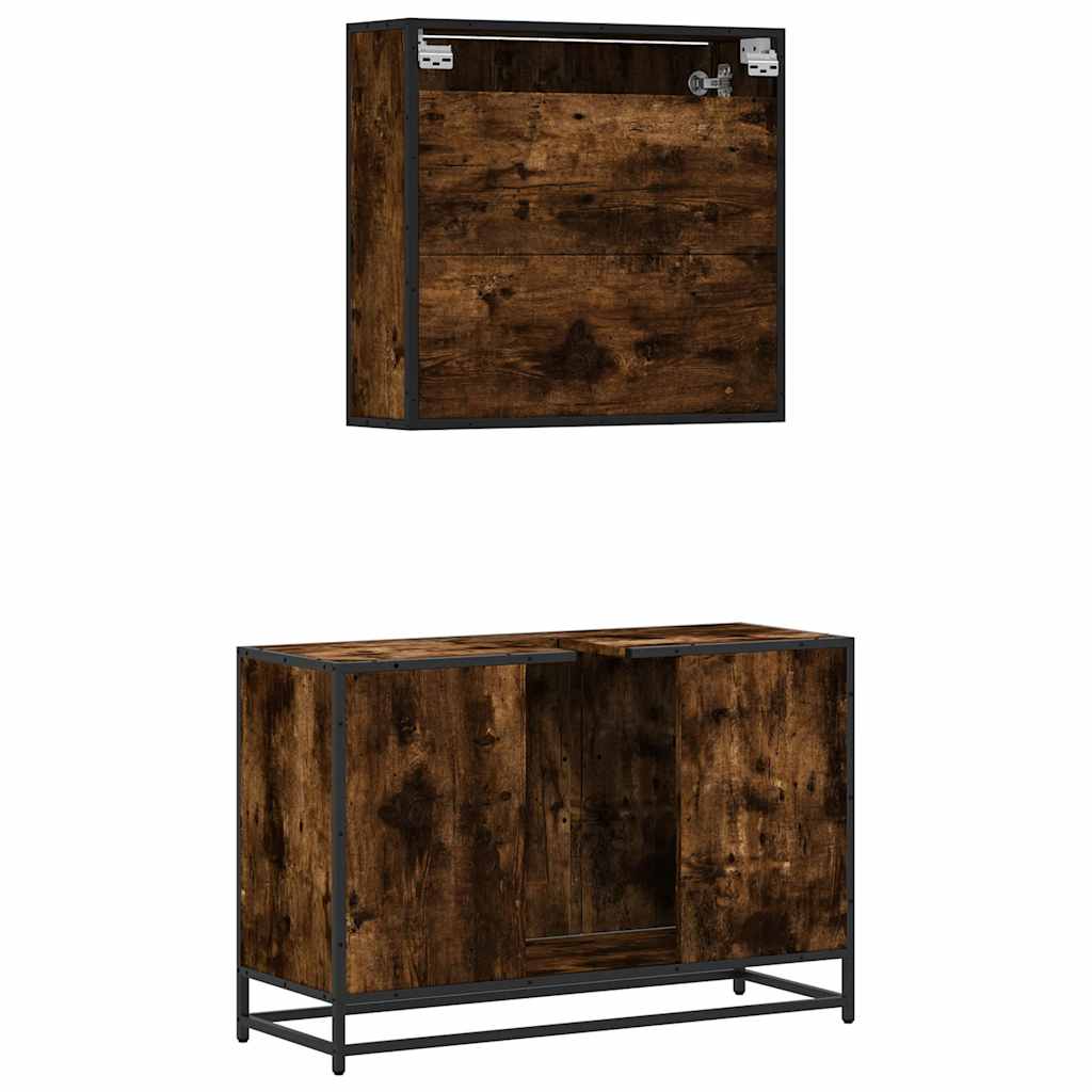 Ensemble de meubles de salle de bain 2 pcs Chêne fumé