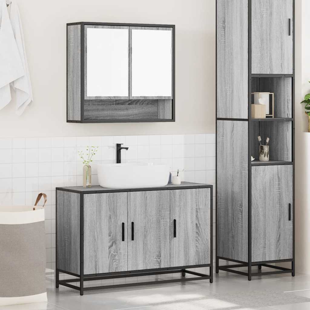Ensemble de meubles de salle de bain 2 pcs Sonoma gris