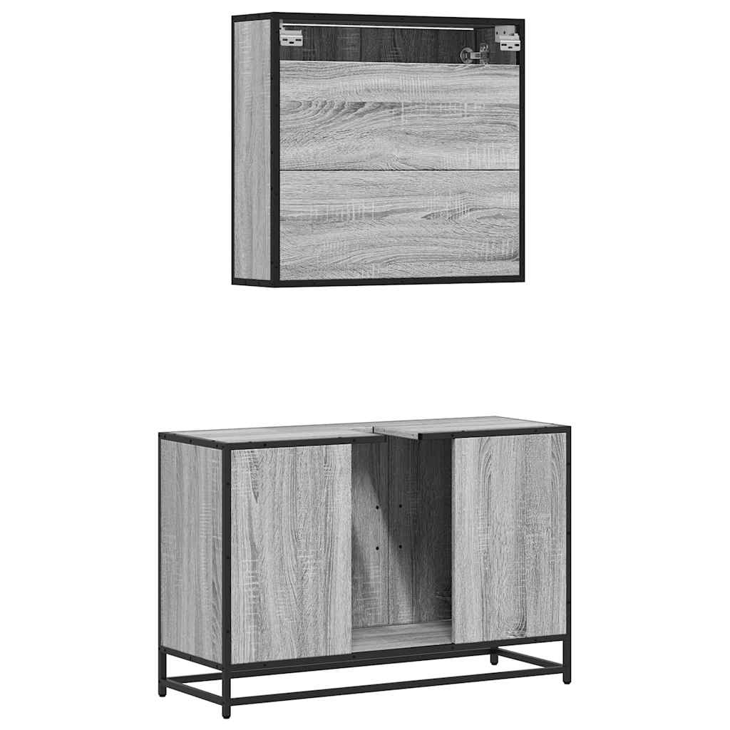 Ensemble de meubles de salle de bain 2 pcs Sonoma gris