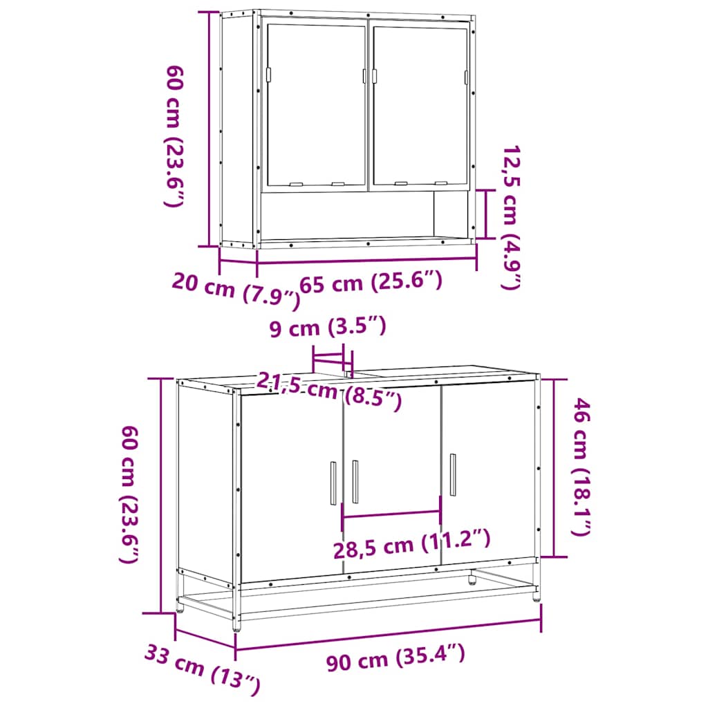 Ensemble de meubles de salle de bain 2 pcs Chêne marron