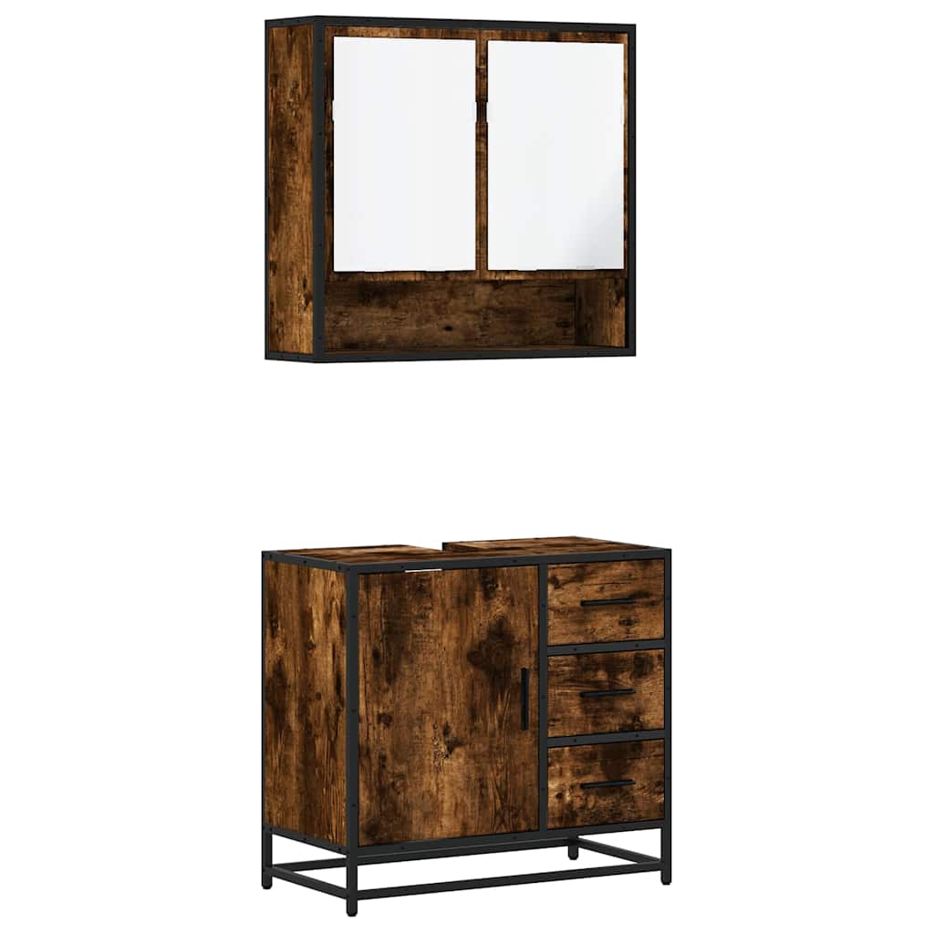 Ensemble de meubles de salle de bain 2 pcs Chêne fumé