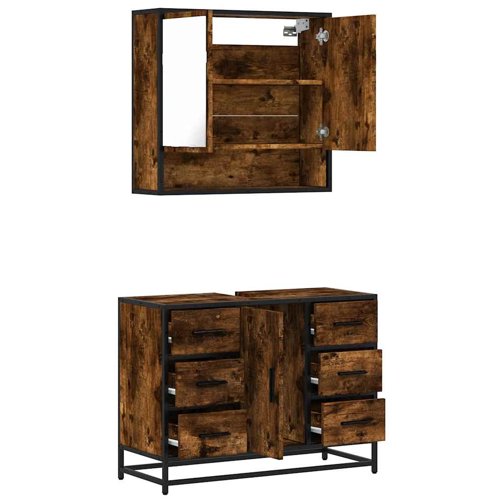 Ensemble de meubles de salle de bain 2 pcs Chêne fumé