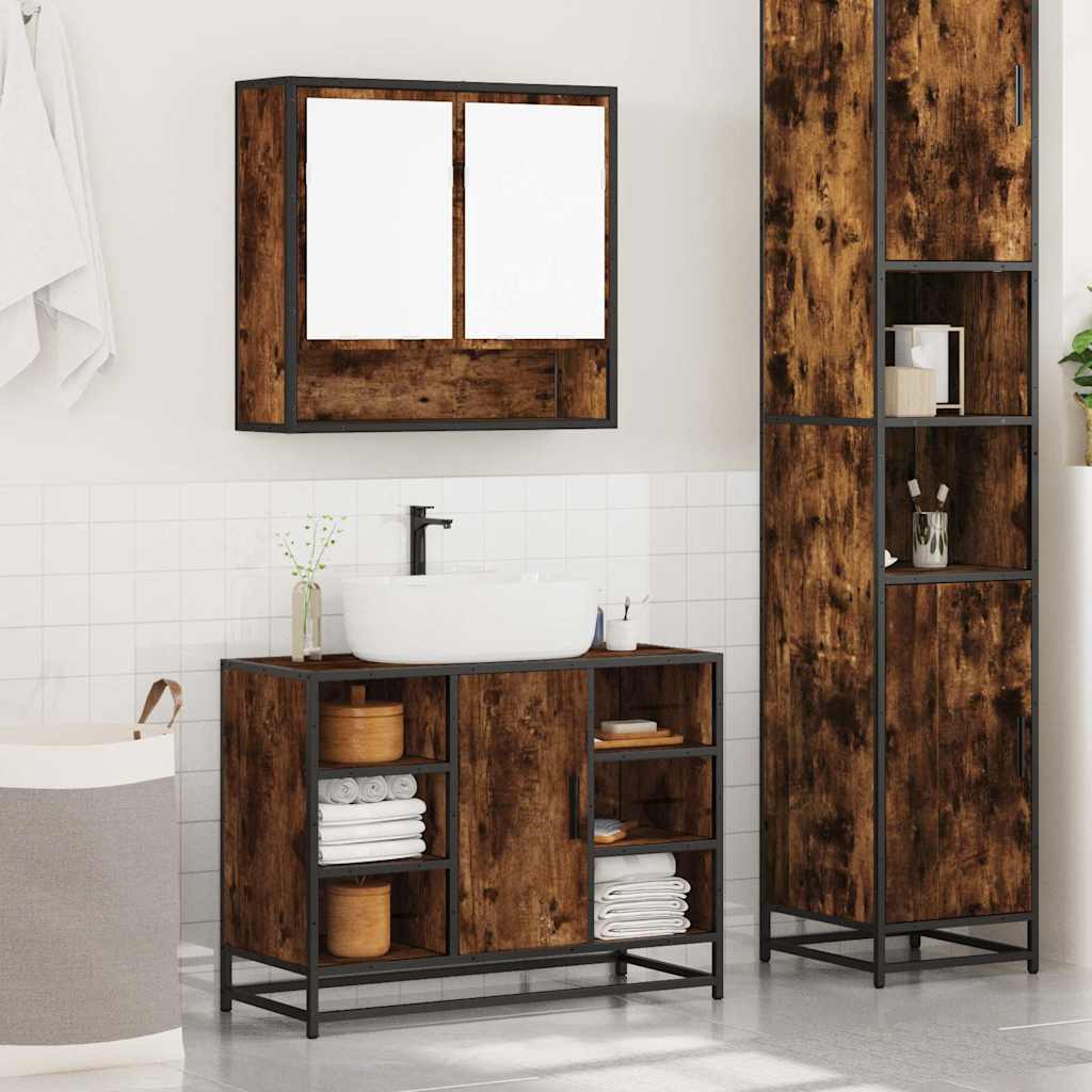 Ensemble de meubles de salle de bain 2 pcs Chêne fumé