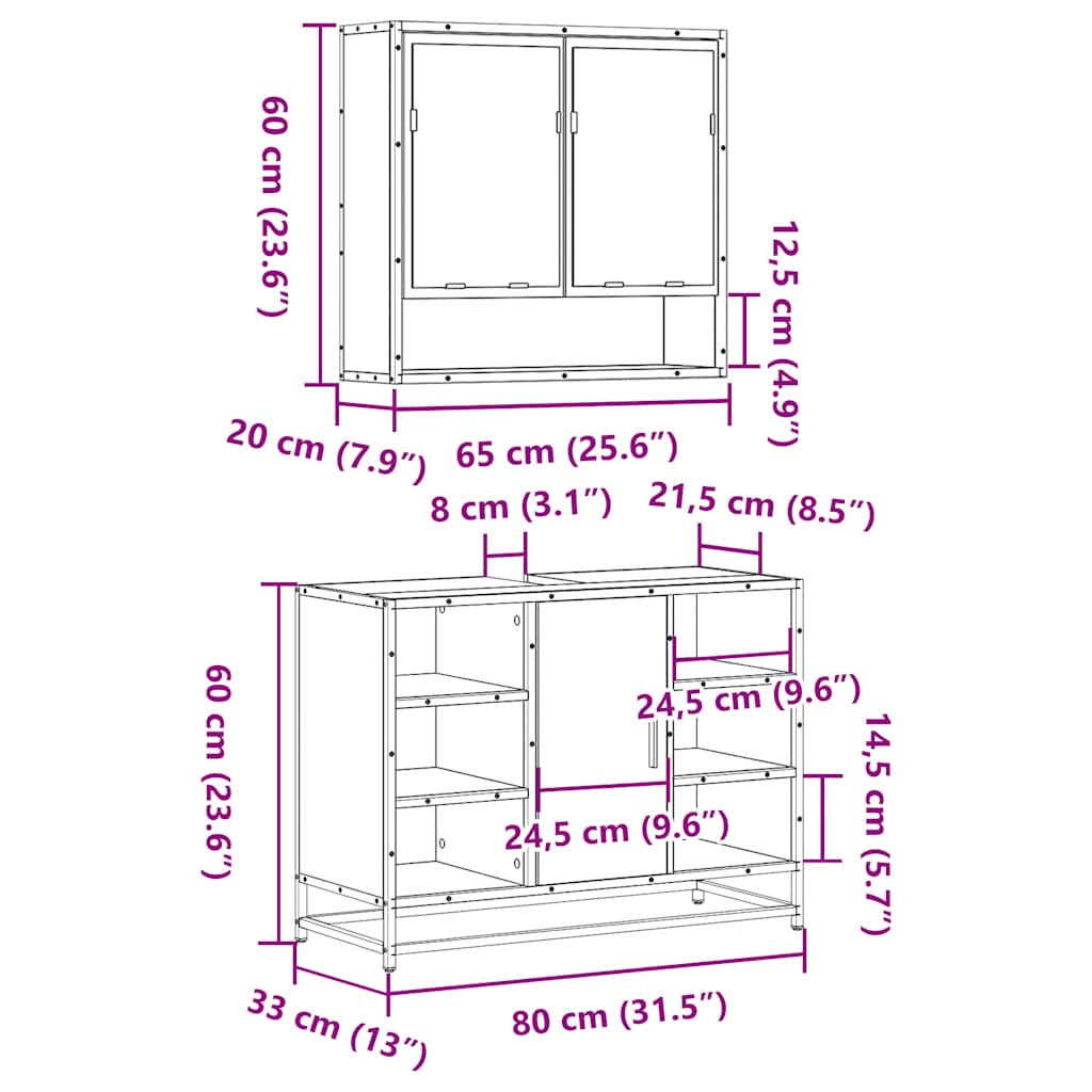 Ensemble de meubles de salle de bain 2 pcs Chêne fumé